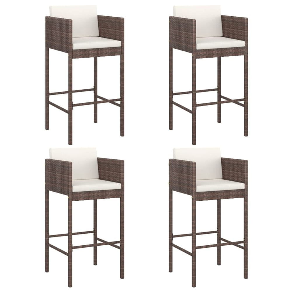 Vidaxl Barové stoličky 4 ks s podložkami hnedé polyratanové